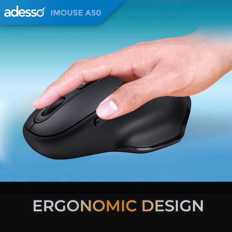 Adesso – Souris sans fil ergonomique A50 Bluetooth/RF 2,4 GHz avec touche de raccourci IA programmable
