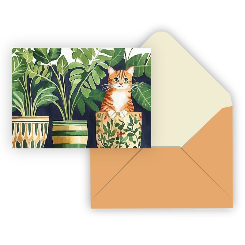 INDV. GREETING CARD/ CAT AND PLANTS