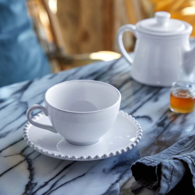 Costa Nova - Tasse à thé et soucoupe Blanc Nacré
