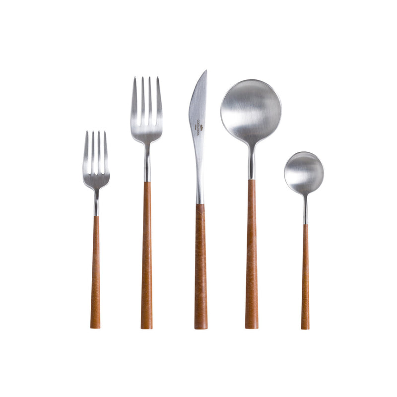 Mito - Brushed Wooden Cable Flatware 5 Pieces - Set of 12