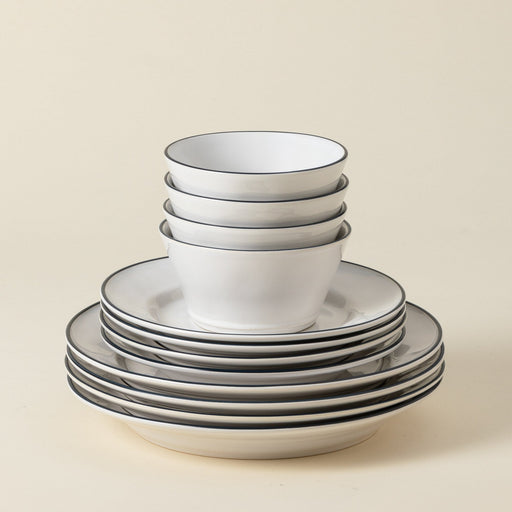 Beja - White & Blue 12-piece Dinnerware Set with Bowl