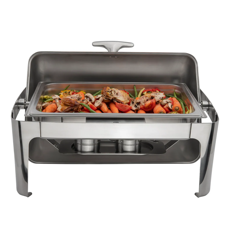 Chafing Dish Rectangulaire Browne - Cadence - Taille complète avec couvercle roulant | 9 pintes / 8,5 L / 67,3 × 54,6 × 44,4 cm