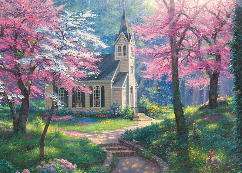 Cobble Hill - Puzzle Plateau de 35 Pièces - Chapelle des Cerisiers en Fleurs