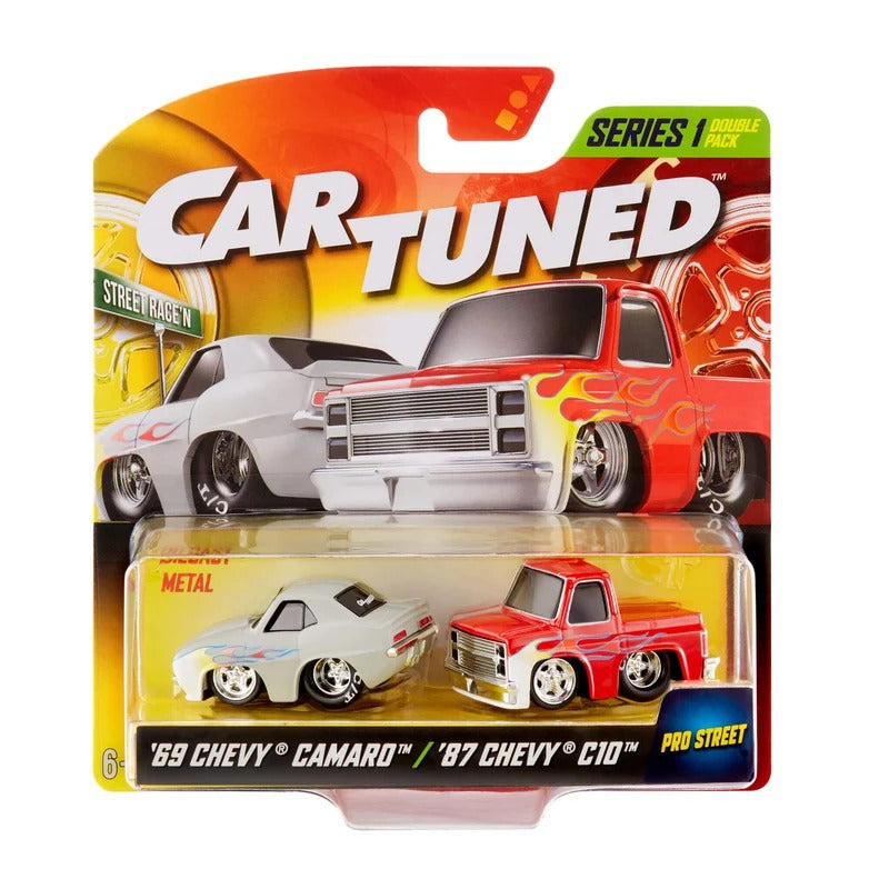 CarTuned - Series 1 - Street Race'n 1:64 Scale Die-Cast Cars (Set of 2) | 1969 Chevrolet Camaro and 1987 Chevrolet C10