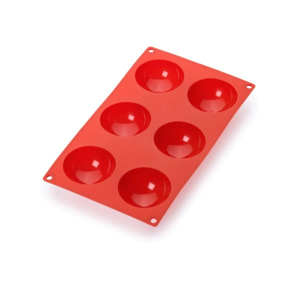 Lékué - Semi-Sphere 6 Cavity Silicone Chocolate Bomb/Cake Mould Red