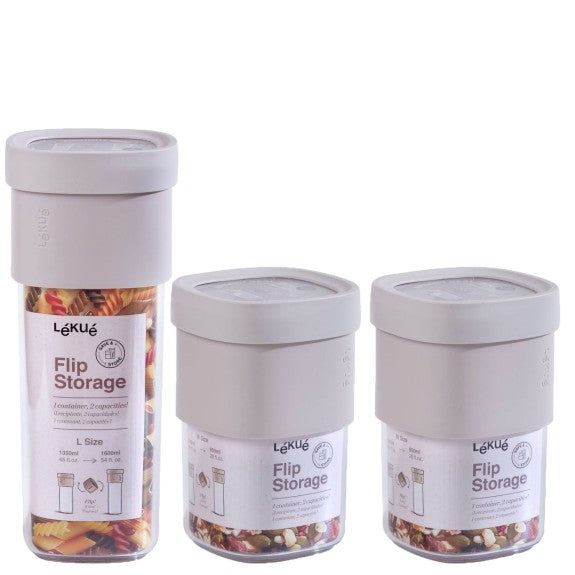 Lékué - Set of 3 Sand Flip Storage Set, 1 x Large and 2 x Medium