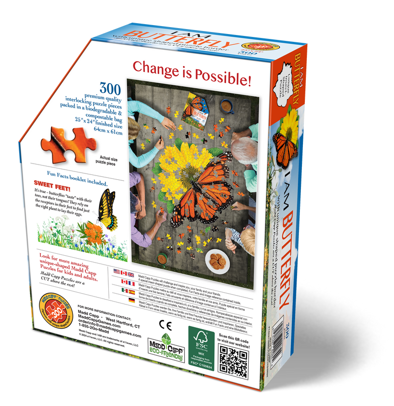 Madd Capp Puzzles – I Am Butterfly Jigsaw Puzzle | 300 Pieces – back of packaging