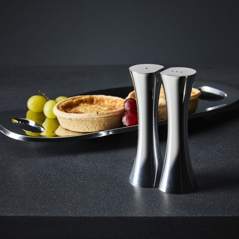 Nambé Kissing Salt & Pepper Shakers, Set of 2 in a display setting; other items shown are sold separately.