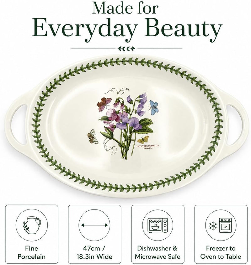 Portmeirion - Botanic Garden - Oval Handled Platter | 18 × 11.75 in / 45.7 × 29.8 cm