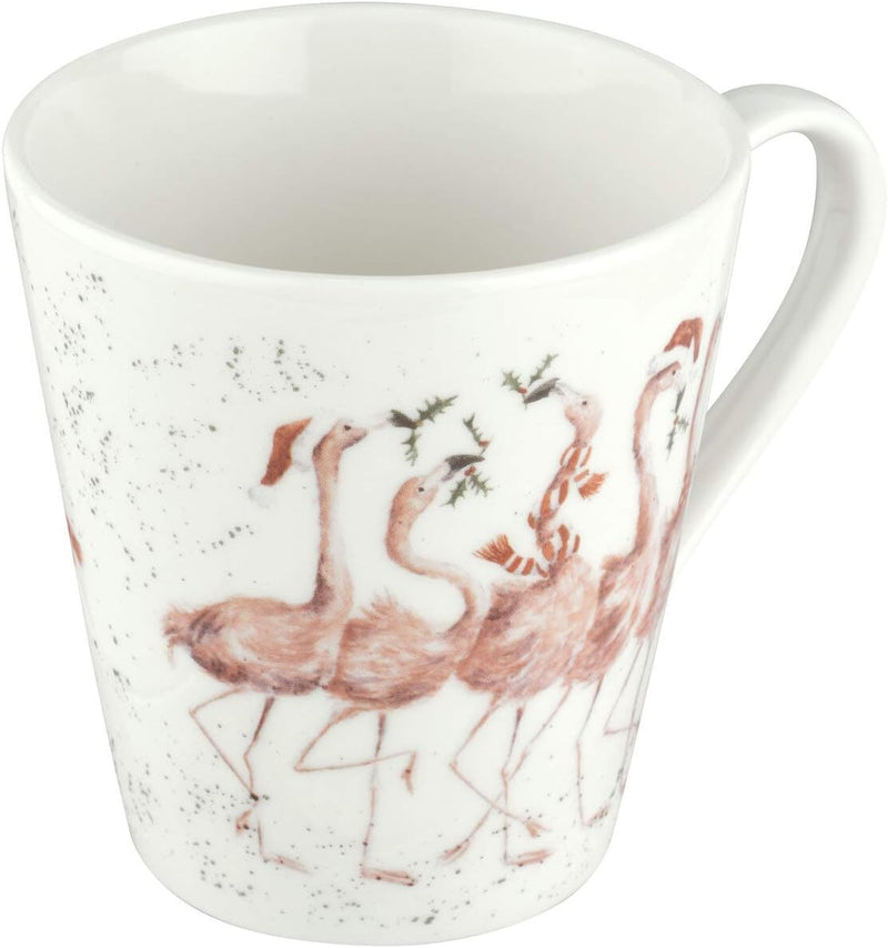 Wrendale Flamingle Bells mug, close up