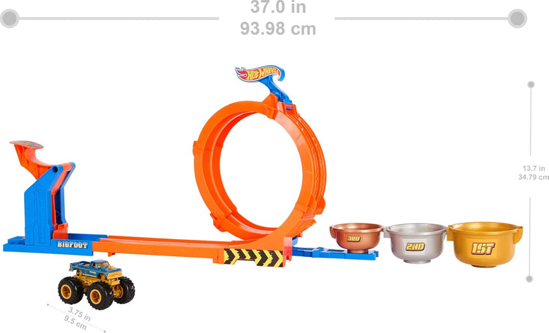 Hot Wheels - Monster Trucks Toy Truck & Track Set, Loop-and-Flip Trophy Challenge Playset