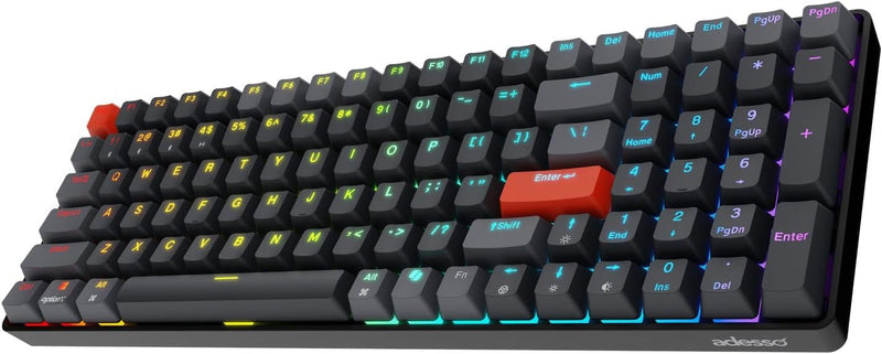 Adesso – Wired/Wireless/Bluetooth Multi-OS Illuminated Mechanical QMK VIA Compact Keyboard With CoPilot Ai Hotkey (Red Switch)