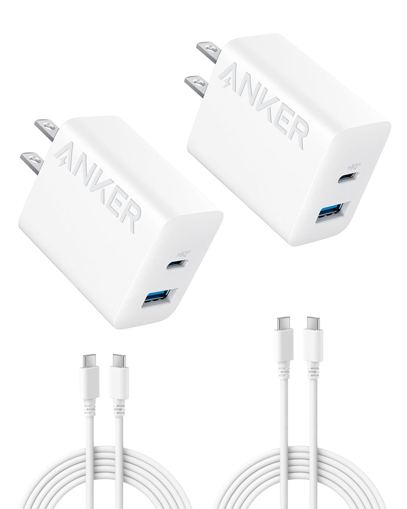 Anker - A2348 - 20W Dual-Port Wall Charger with Cables - 2-Pack - White