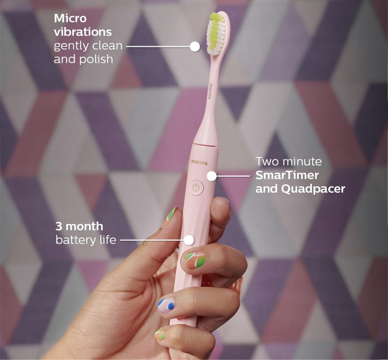 Philips One by Sonicare Battery Toothbrush & Brush Head Bundle BD3003/AZ, Pink