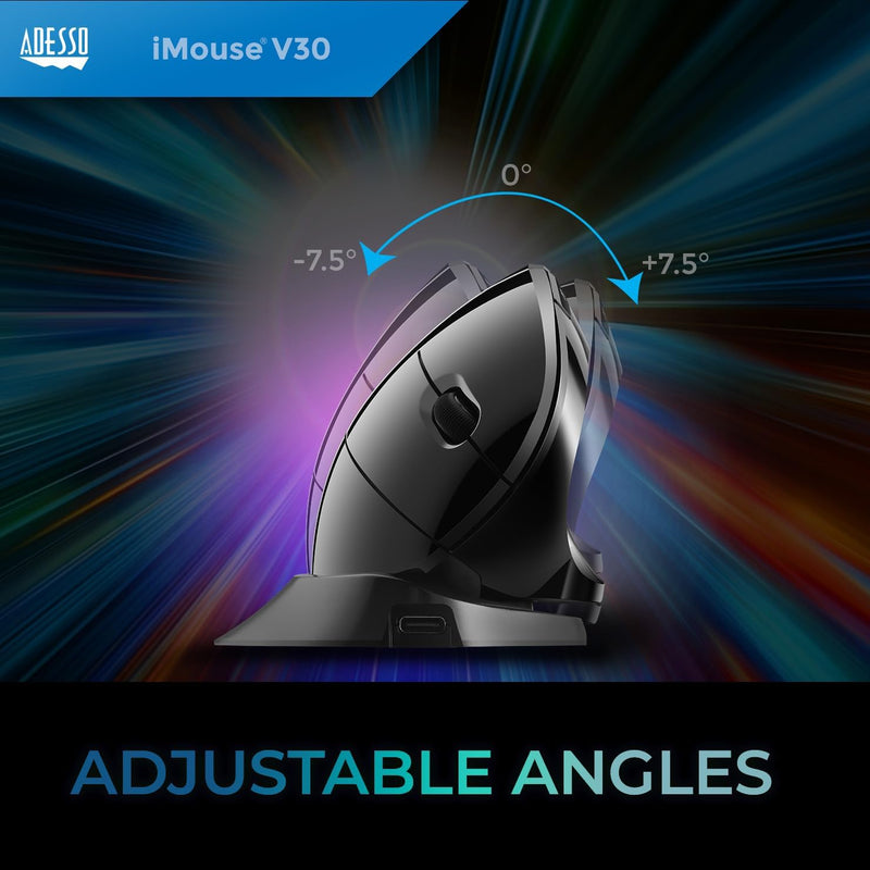 Adesso – Souris optique verticale ergonomique sans fil 2400 ppp PC/Mac/Android/Chrome – Noir