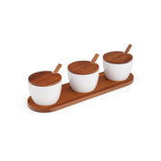 Nambé Duets Triple Condiment Server with Lids & Spoons - product view