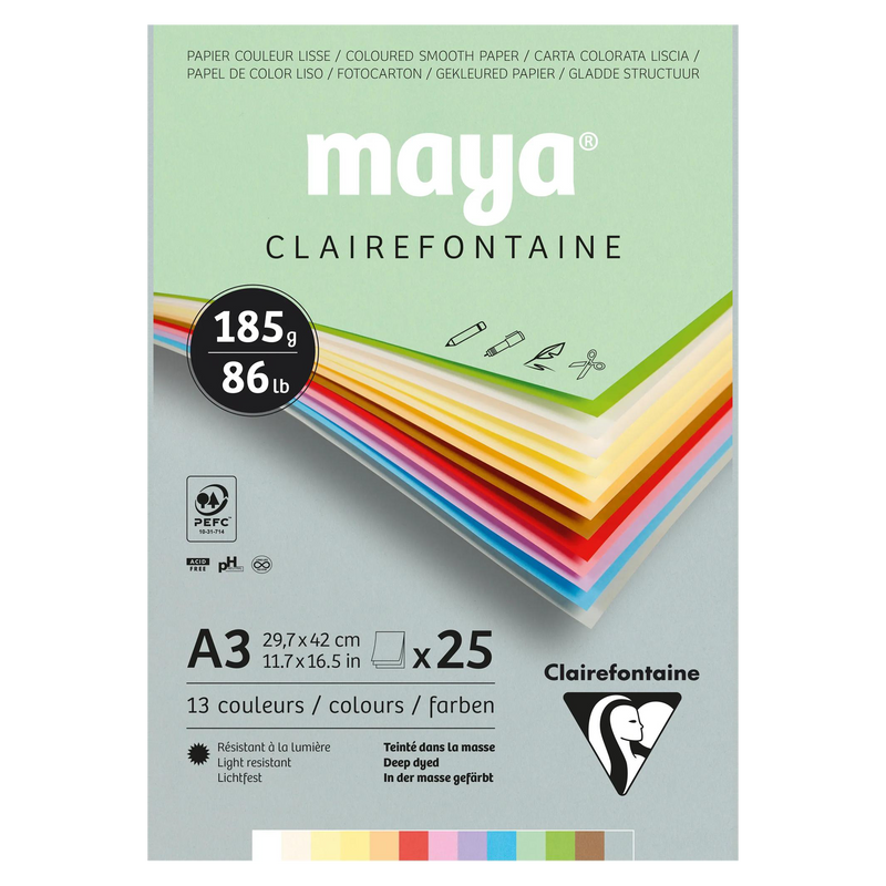Maya Pad Pastel 185G 25 sheets (2 x 12 colours + 1 white) A3 (11.7 x 16.5 in)