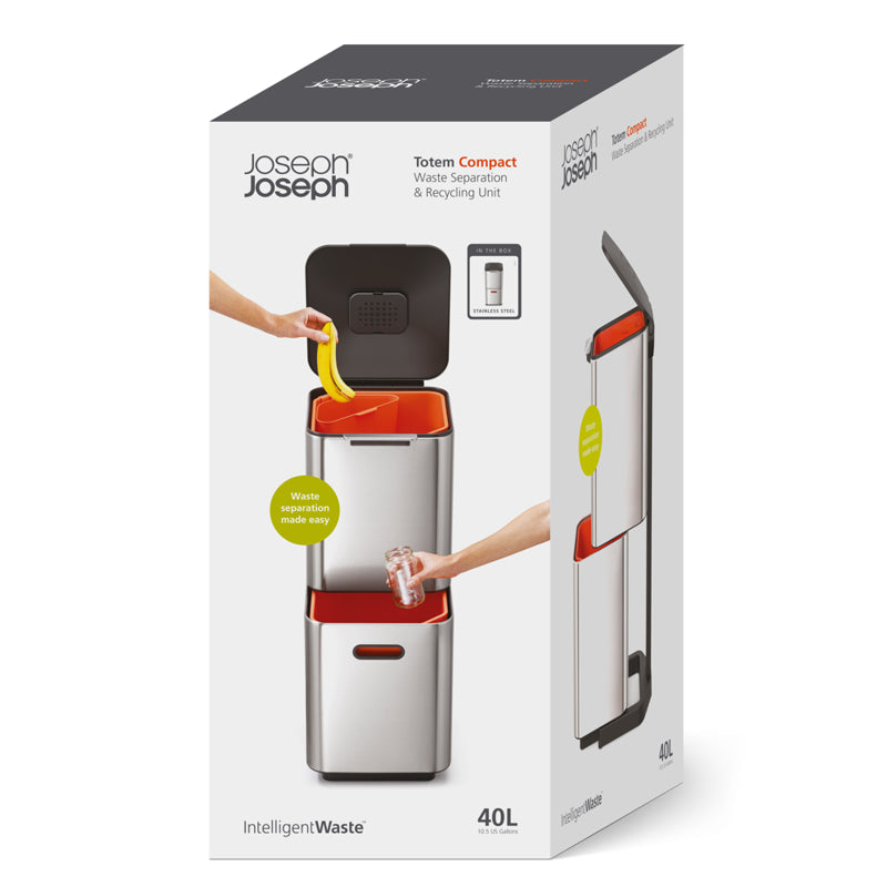 Joseph Joseph - Poubelle compacte Totem™ - Acier inoxydable | 40 L