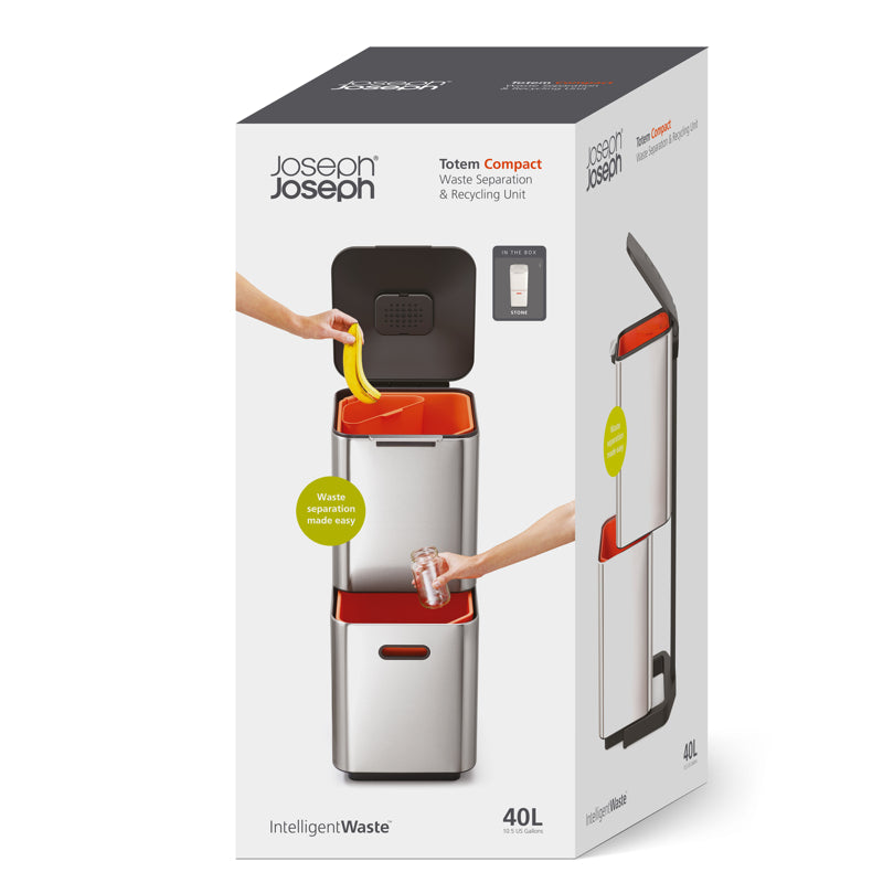 Joseph Joseph - Poubelle de tri sélectif Totem™ Compact - Pierre | 40 L / 10,6 gal