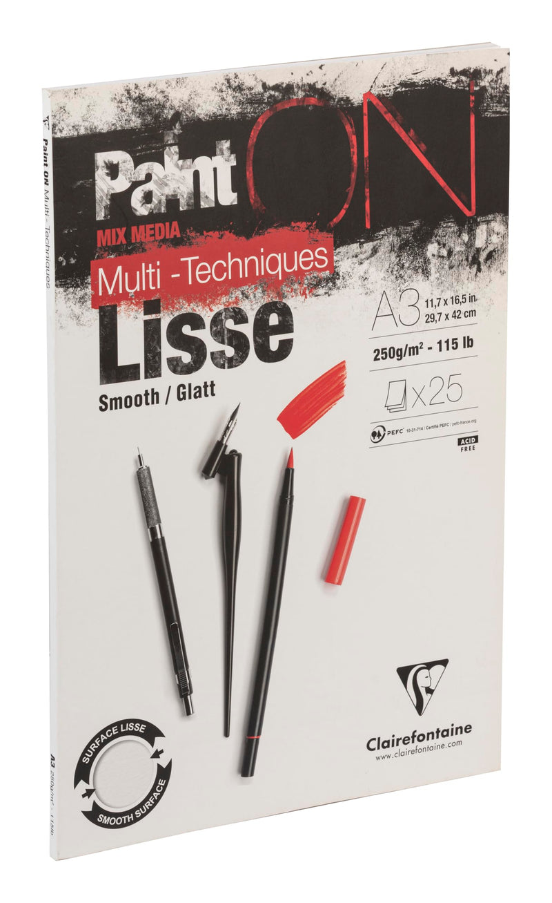 Clairefontaine Paint’On Smooth White A3 drawing pad, 25 sheets, 250 gsm