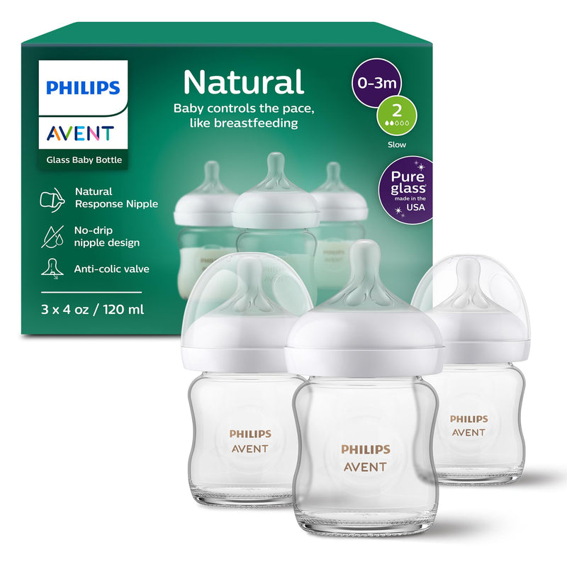 Philips Avent Natural Response Glass Bottles SCY910/03, 4 oz., 3 Pack