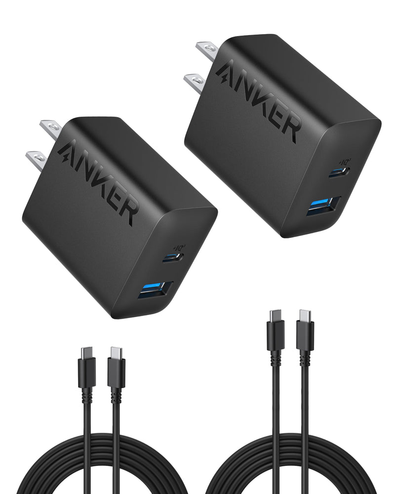 Anker - A2348 - 20W Dual-Port Wall Charger with Cables - 2-Pack - Black