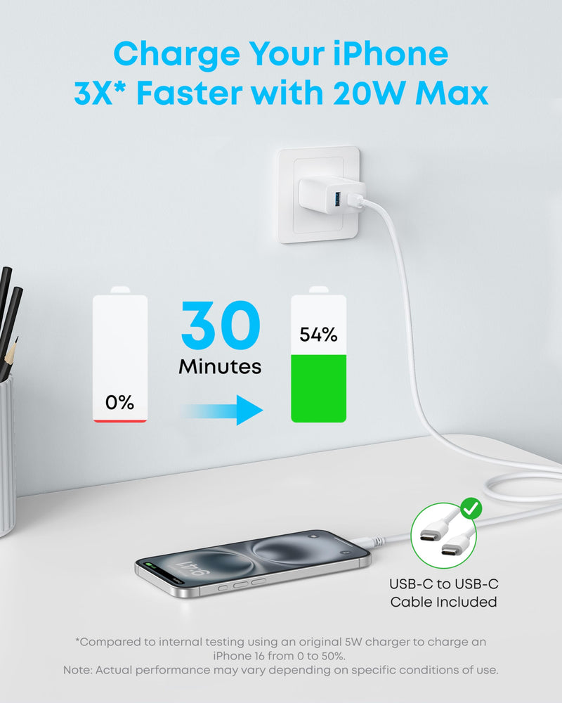 Anker - A2348 - 20W Dual-Port Wall Charger with Cables - 2-Pack - White