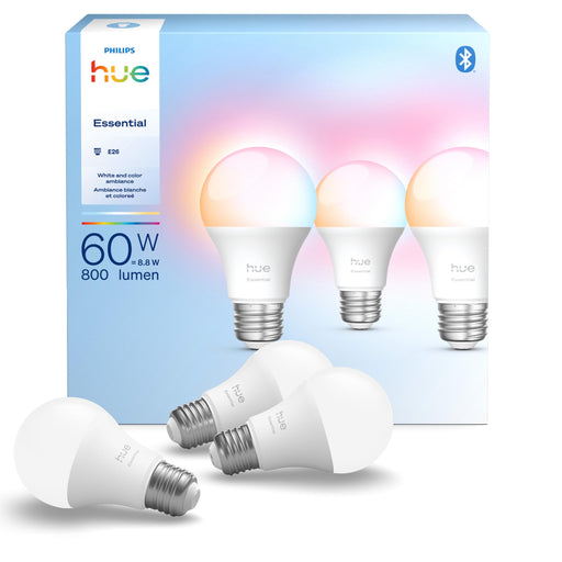 Philips Hue Essential A19 Color Smart Bulbs 607028, 3 Pack