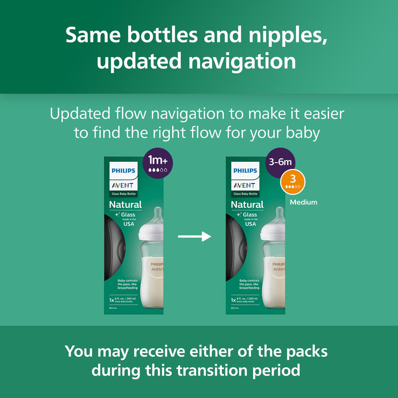 Philips Avent Natural Response Glass Bottles SCY913/03, 8 oz., 3 Pack