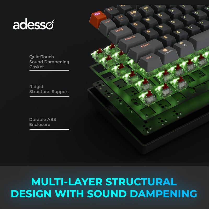 Adesso – Wired/Wireless/Bluetooth Multi-OS Illuminated QMK VIA Mechanical Mini Keyboard With CoPilot AI Hotkey (Red Switch)