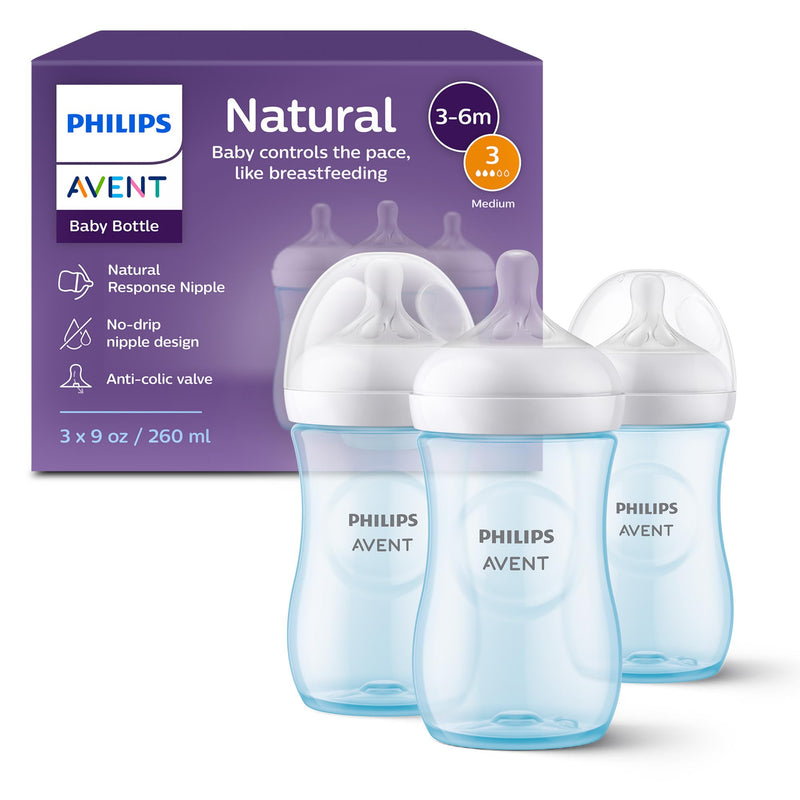 Philips Avent Natural Response Bottles SCY903/23, 9 oz., Blue, 3 Pack