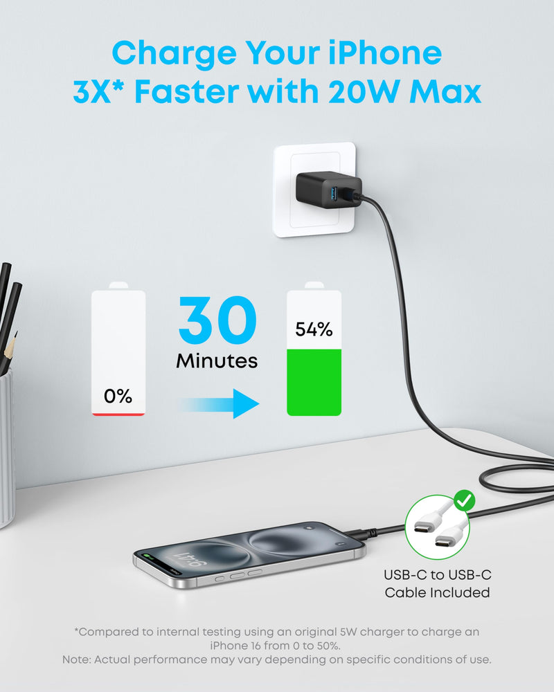 Anker - A2348 - 20W Dual-Port Wall Charger with Cables - 2-Pack - Black