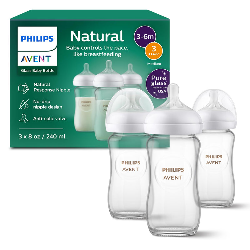 Philips Avent Natural Response Glass Bottles SCY913/03, 8 oz., 3 Pack