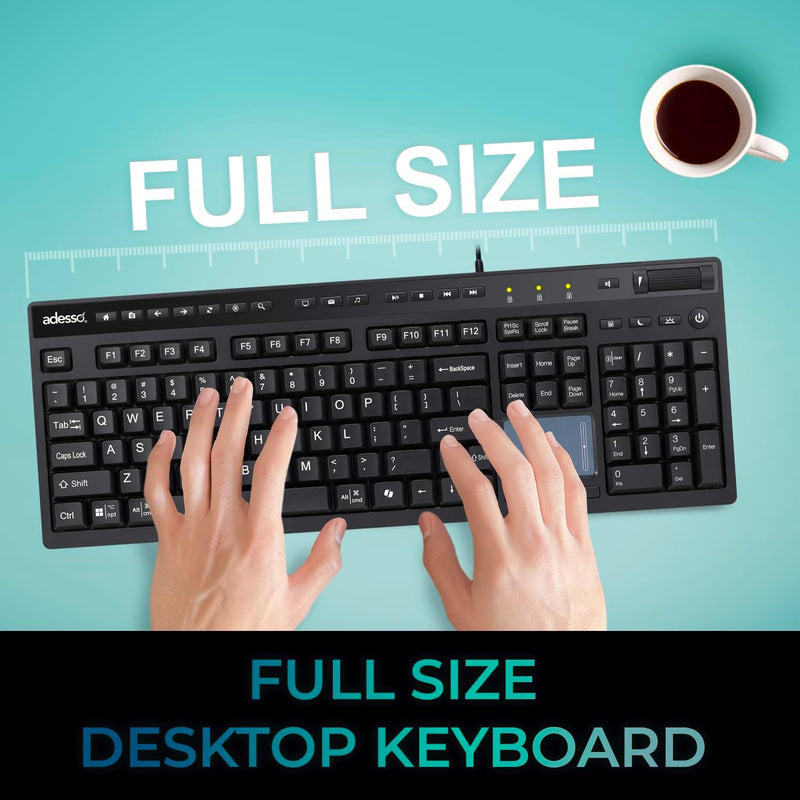 Adesso – Keyboard Wired EasyTouch CoPilot AI Hotkey Multi OS USB with Touchpad - Black