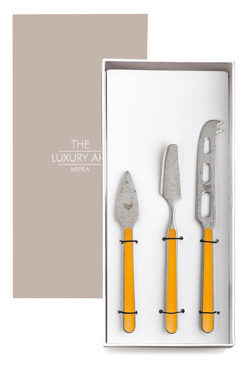 Mepra - Fantasia Mustard Pewter - 3-Piece Cheese Knife Set
