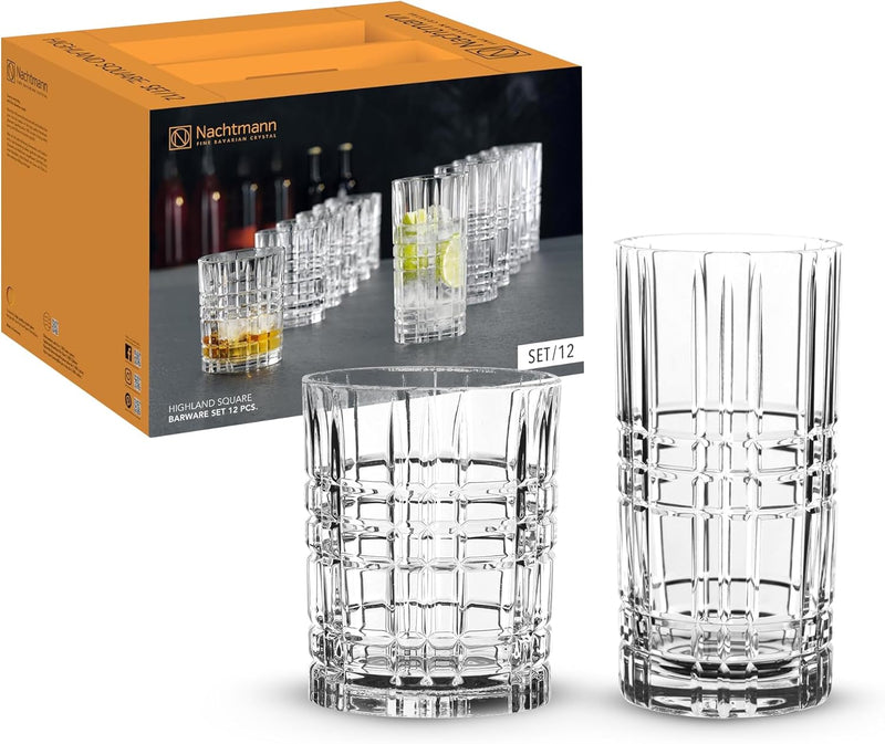 Nachtmann - Highland - Whisky Tumbler & Long Drink Glass Set - 12 Pieces