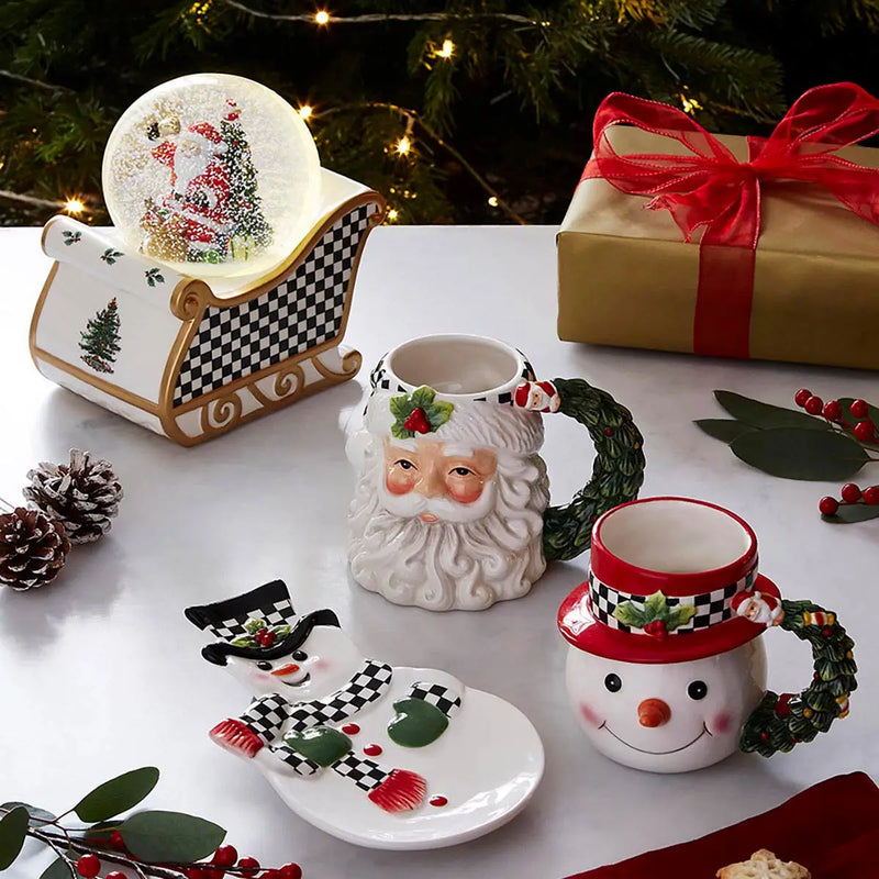 Spode - Christmas Tree Black & White - Snowman Toby Mug | 5.4 in / 13.7 cm