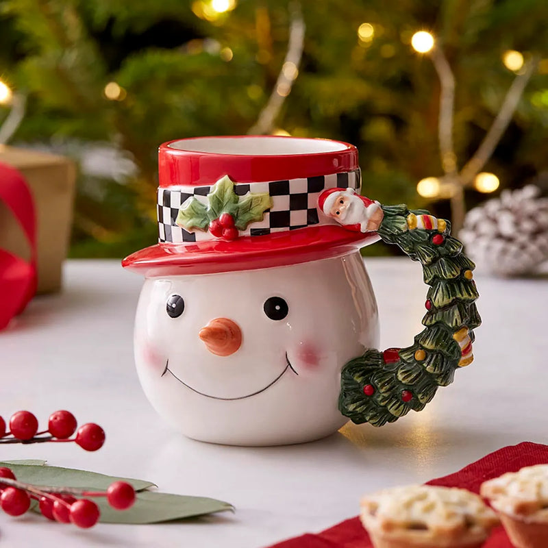 Spode - Christmas Tree Black & White - Snowman Toby Mug | 5.4 in / 13.7 cm