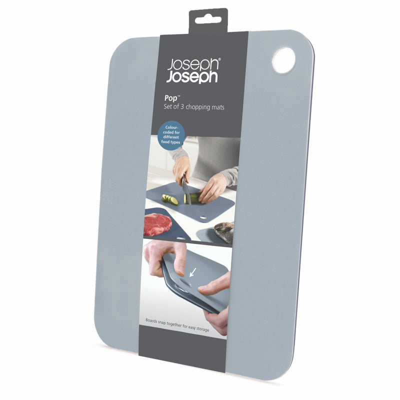 Joseph Joseph - Tapis à découper Pop™ (Lot de 3) - Bleu et gris