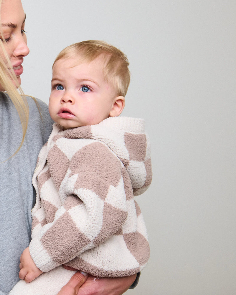 Hooded Cardigan - Checkers Fuzzy