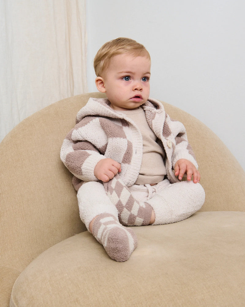 Hooded Cardigan - Checkers Fuzzy