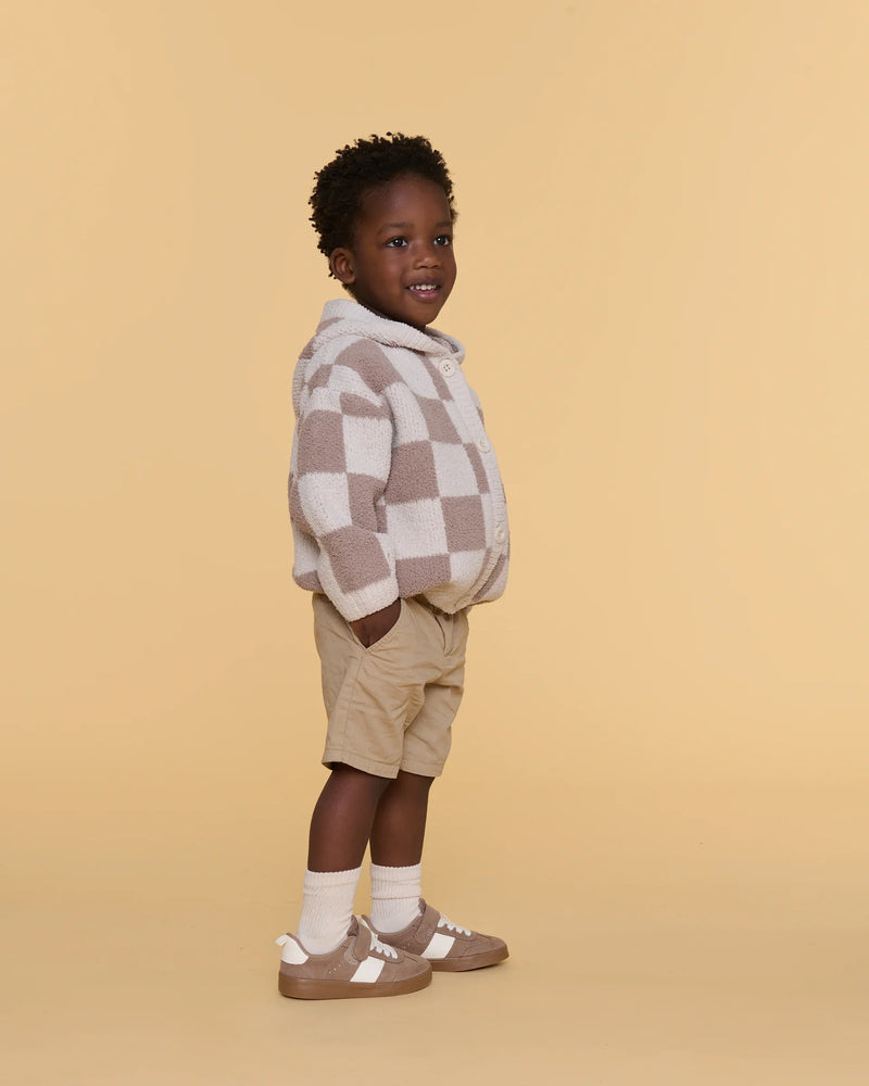 Hooded Cardigan - Checkers Fuzzy