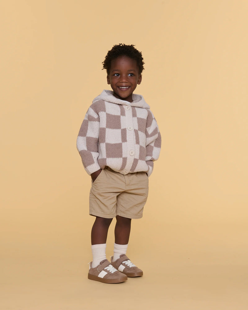 Hooded Cardigan - Checkers Fuzzy