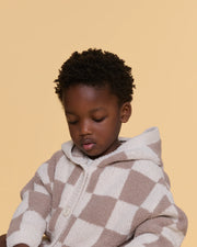 Hooded Cardigan - Checkers Fuzzy