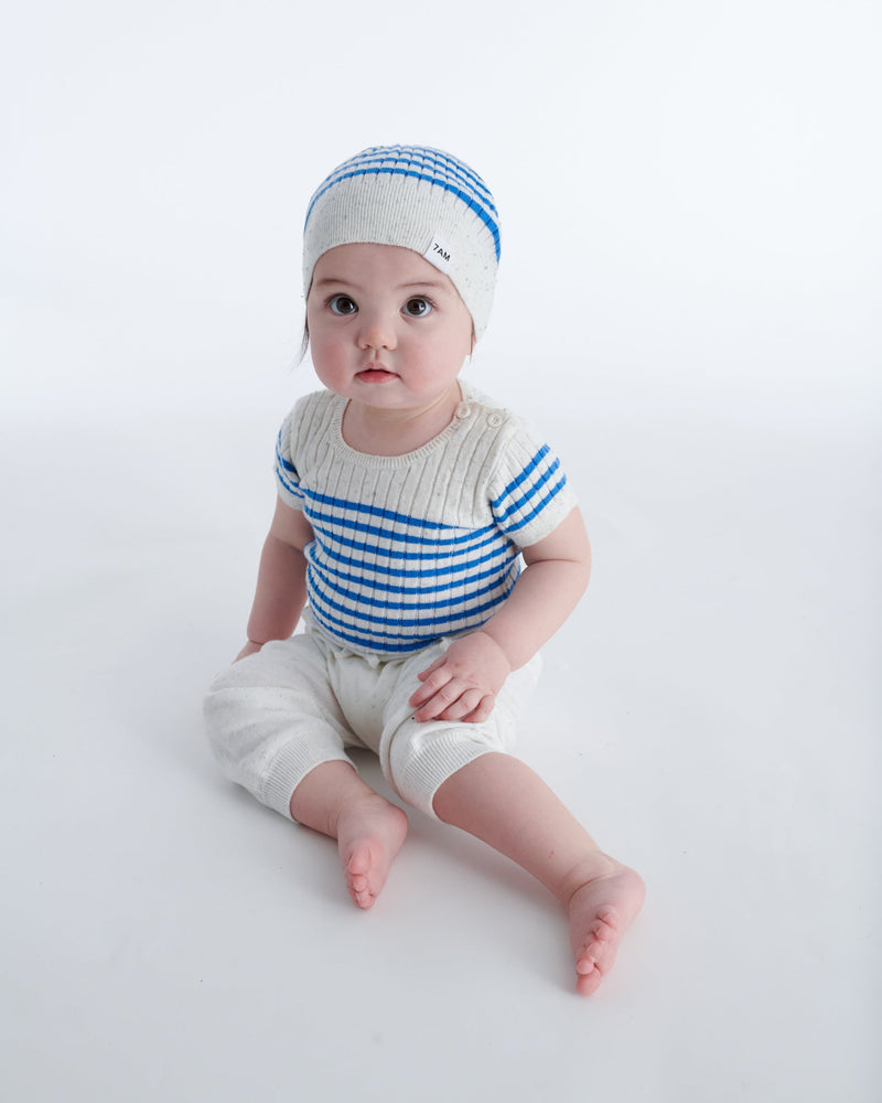 7AM Enfant - T-shirt marinière côtelé à manches courtes