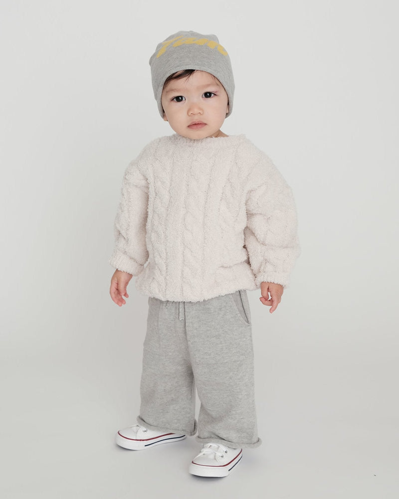 7AM - Boxy Sweater Cable - Fuzzy Mother & Baby Ecru 1 - 2T