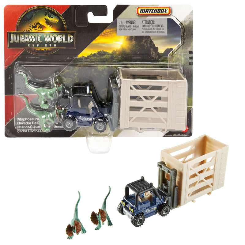 Matchbox - Jurassic World - Dino Transporter & Mini Dinosaurs (Single Random Pick) — Example carrier and mini dinosaurs