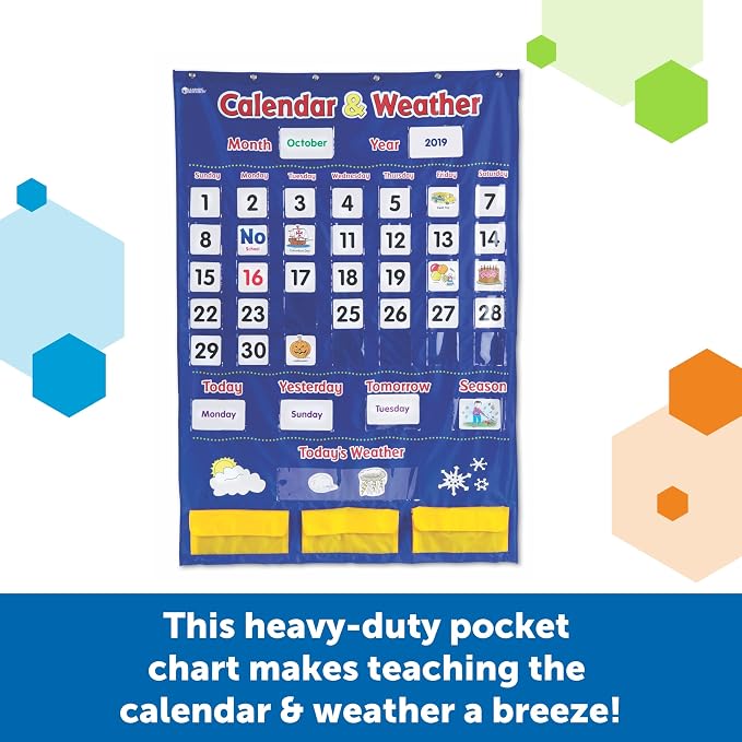 Learning Resources - Tableau de poche Calendrier et Météo - Organisation de la salle de classe