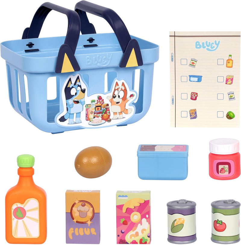 Bluey Shopping Basket, 9 Grocery Accessories, Toddler Pretend Play