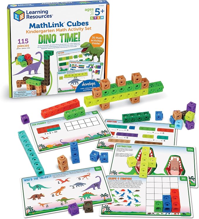 Learning Resources - Mathlink - Kit d'activités mathématiques pour la maternelle - Dino le temps des maths !